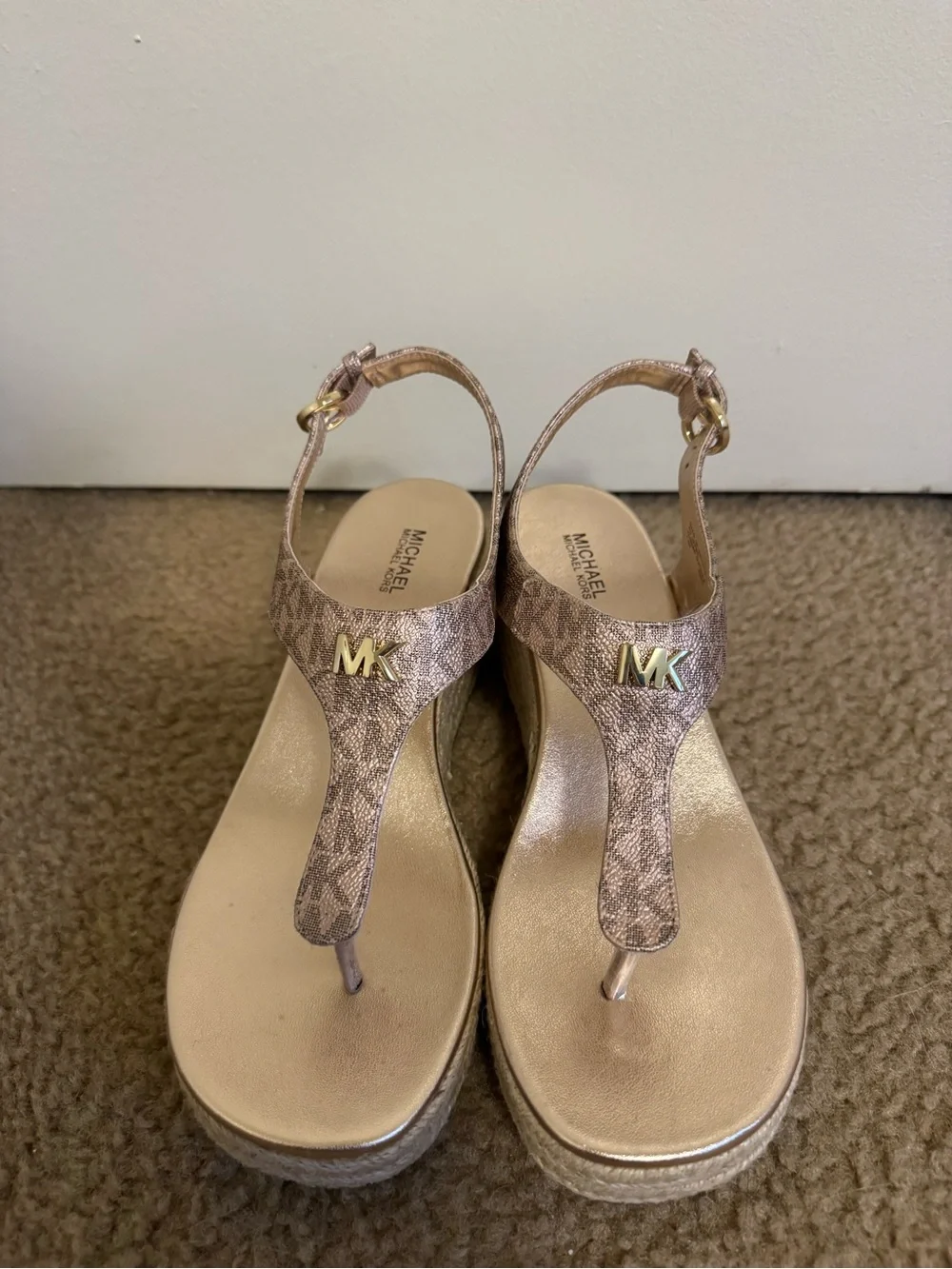 MICHAEL Michael Kors Laney Thong Espadrille Jute Wedge Sandals Rose Gold 7.5